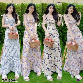 TT18006 แม็กซี่เดรสยาว ผูกไหล่ กระโปรงหางปลาลายดอกไม้ .Long maxi dress, tie the shoulder, fish tail skirt, floral patter