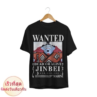 เสื้อยืดผ้าฝ้ายพรีเมี่ยม เสื้อยืด ลายการ์ตูนอนิเมะวันพีช WANTED MUGIWARA JINBEI