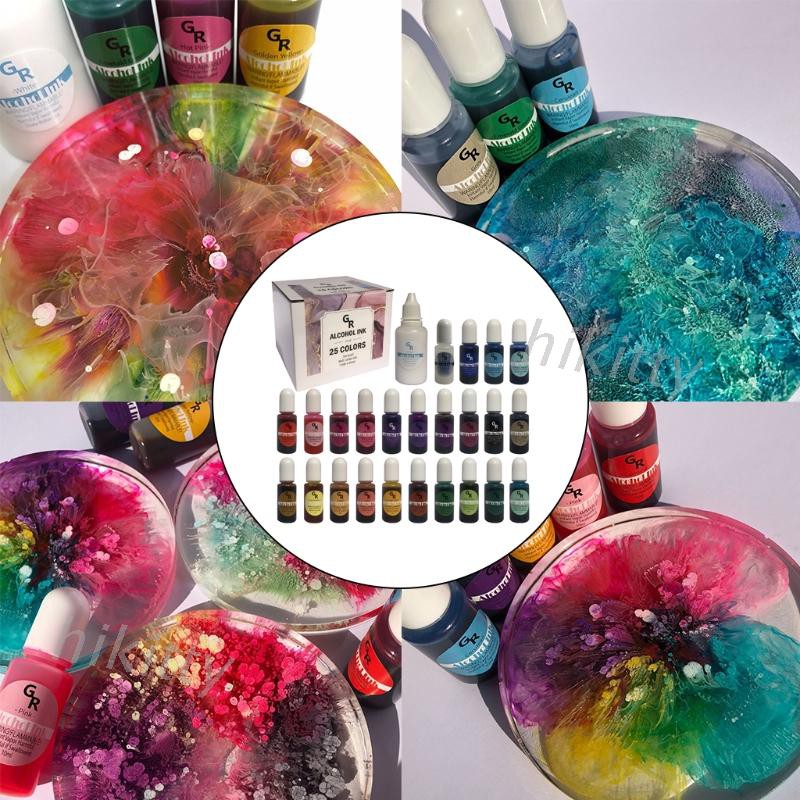 25Colors DIY Craft Epoxy Resin Diffusion Pigment Alcohol Ink Liquid Colorant Dye