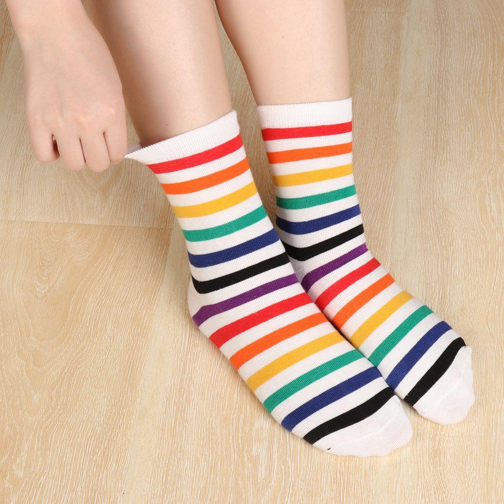MIHAN Tide Rainbow Socks Casual Mid tube sock Stripes Women Fashion Sweat absorb Breathable Cotton/Multicolor #6