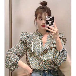 ELAND_SHOPเสื้อเชิ้ตแขนยาว เสื้อลายดอก เสื้อผู้หญิง ผ้าชีฟอง❤️❤️❤️