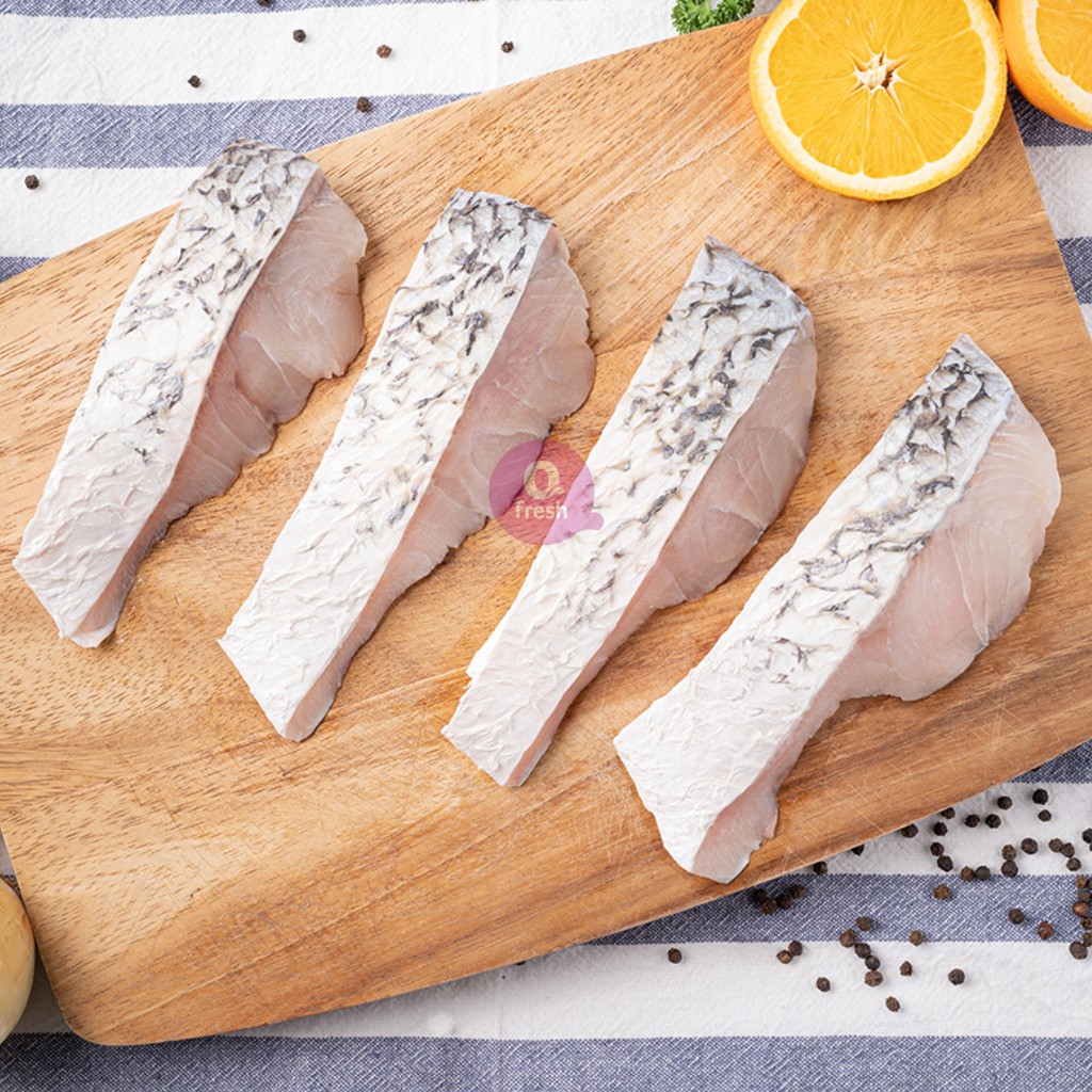Qfresh เนื้อปลากะพงแล่ติดหนัง 1 kg (10-15 กรัม/ชิ้น)