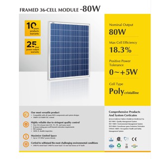 แผงโซล่าเซลล์ 80W Poly Solarshop