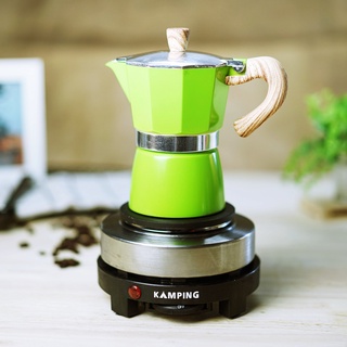 (สีเขียว) KAMPING เตาไฟฟ้ามินิ 500W + หม้อต้มกาแฟสด มอคค่าพอท MOKA POT