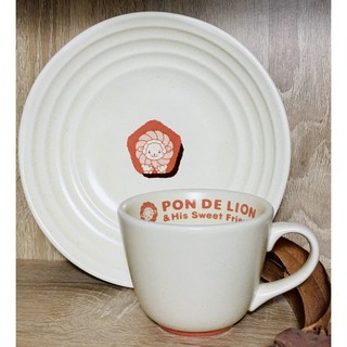 แก้วกาแฟเซรามิค Ponde Lion By Mister Donut สีส้ม พร้อมจาน