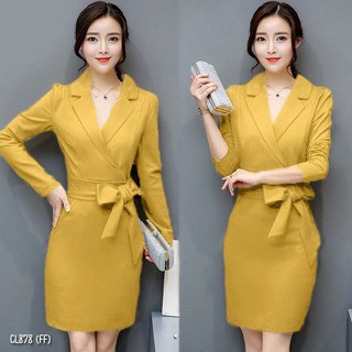 พร้อมส่งทันที! เดรสสูทสีเหลือง เดรสปกเทเลอร์สั้นผ้าซาร่า งานสีพื้นเรียบหรูใส่ได้หลายโอกาส งานสวยมากมีไว้เลยค่ะ