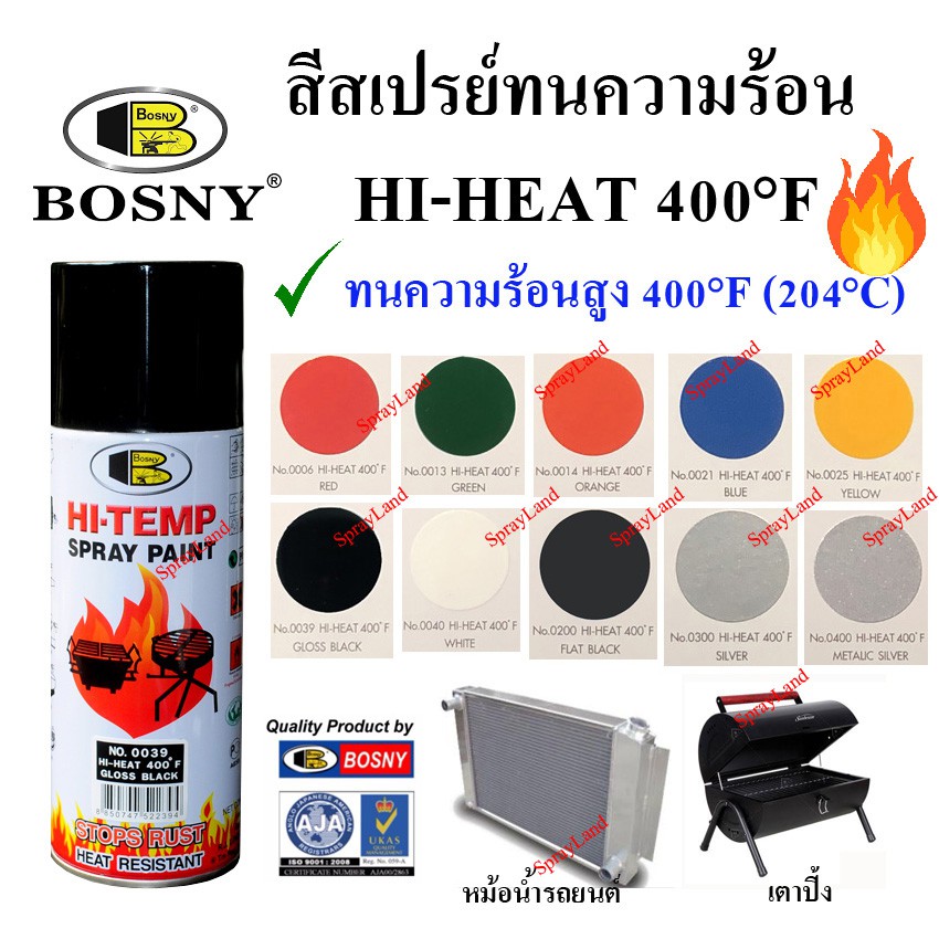 Bosny สีสเปรย์ ทนความร้อน ความร้อน HI HEAT 400°F(204°C) 400cc