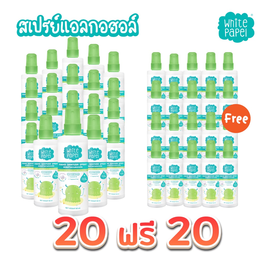 [ซื้อ20ฟรี20] White Papel สเปรย์ทำความสะอาดมือ ของเล่น ของใช้ สำหรับเด็ก 90ml.