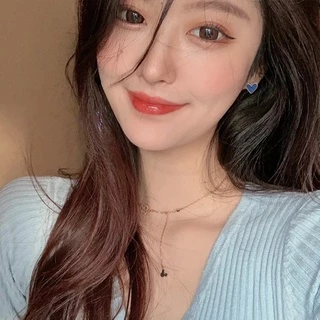 ต่างหูกระดุม รูปหัวใจ สีฟ้า สําหรับผู้หญิง