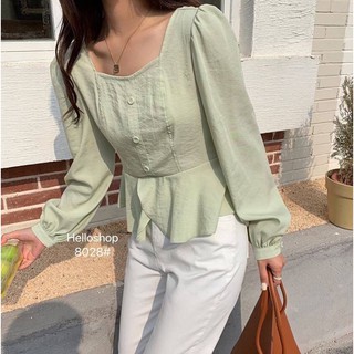 เสื้อแฟชั่นแขนยาวจั๊มปลายแขนคอเหลี่ยมกระดุมหน้าด้านหลังดึงสม๊อคสวยม๊ากเลยจ้า