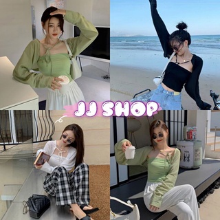 JJ Shop​💜​พร้อมส่ง เสื้อเกาะอกไหมพรม+เสื้อคลุมผ้าชีฟอง น่ารักมากๆ "58033"