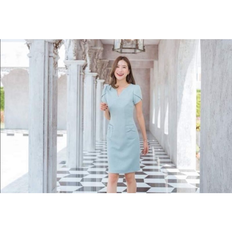 ส่งต่อ Omeshop เดรสทรงสอบผ้าแจ๊กการ์ดเขียวมิ้นท์