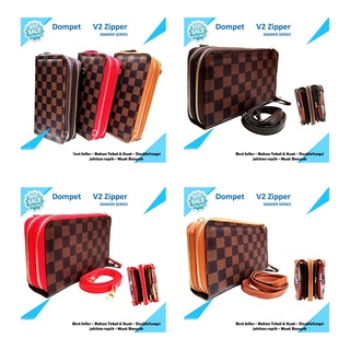 Damier กระเป๋าสตางค์หนัง ทรงสี่เหลี่ยม มีซิป 2 ช่อง