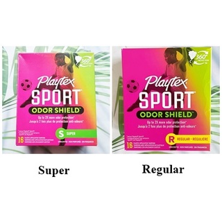 (Playtex®) Sport® Odor Shield Plastic Applicator Tampons, Regular or Super 16 Pieces ผ้าอนามัยแบบสอด สำหรับ มามาก มาปกติ