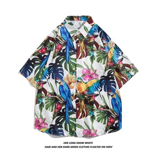 ฤดูร้อน 🌴 Unisex เสื้อฮาวายชาย เสื้อลายดอกไปทะเลสงกรานต์แขนสั้น แฟชั่นสไตล์เกาหลี สําหรับผู้ชายและผู้หญิง Hawaii Shirt ไซซ์ M-3XL