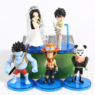 One Piece Luffy Nightmare Ace Wedding Dress Boa Hancock Panda โมเดลตุ๊กตา Pvc ของเล่นสําหรับเด็ก 5 ชิ้น / ชุด