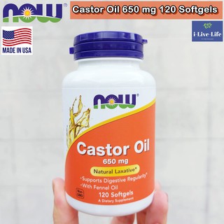 น้ำมันละหุ่ง Castor Oil 650 mg 120 Softgels - Now Foods