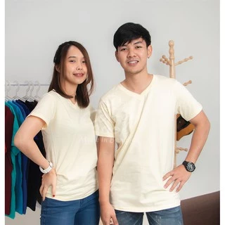 เสื้อยืด (ออกใบกำกับภาษีได้) สีครีม คอกลม คอวี (พร้อมส่ง สินค้าผลิตในไทย)