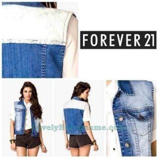 พร้อมส่ง / เสื้อกั๊ก ยีนส์ FOREVER21 แขนกุด คอปก ด้านหลังแต่งผ้าลูกไม้ กระเป๋าหน้า มีตัวเดียวคุ้มมากๆ