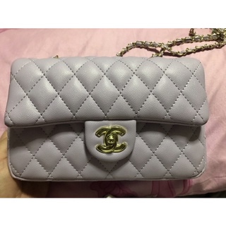 Chanel Classic Bag กระเป๋าชาแนลงานหนังแท้สีม่วงพาสเทลอะไหล่ทอง