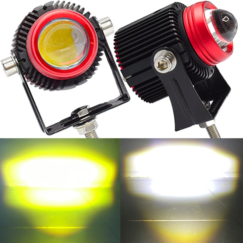 JALN7 20W LED Motorcycle Work Light Dual Color Hi/Lo Beam Spotlight Mini Lens Car Headlight DC 12V 2