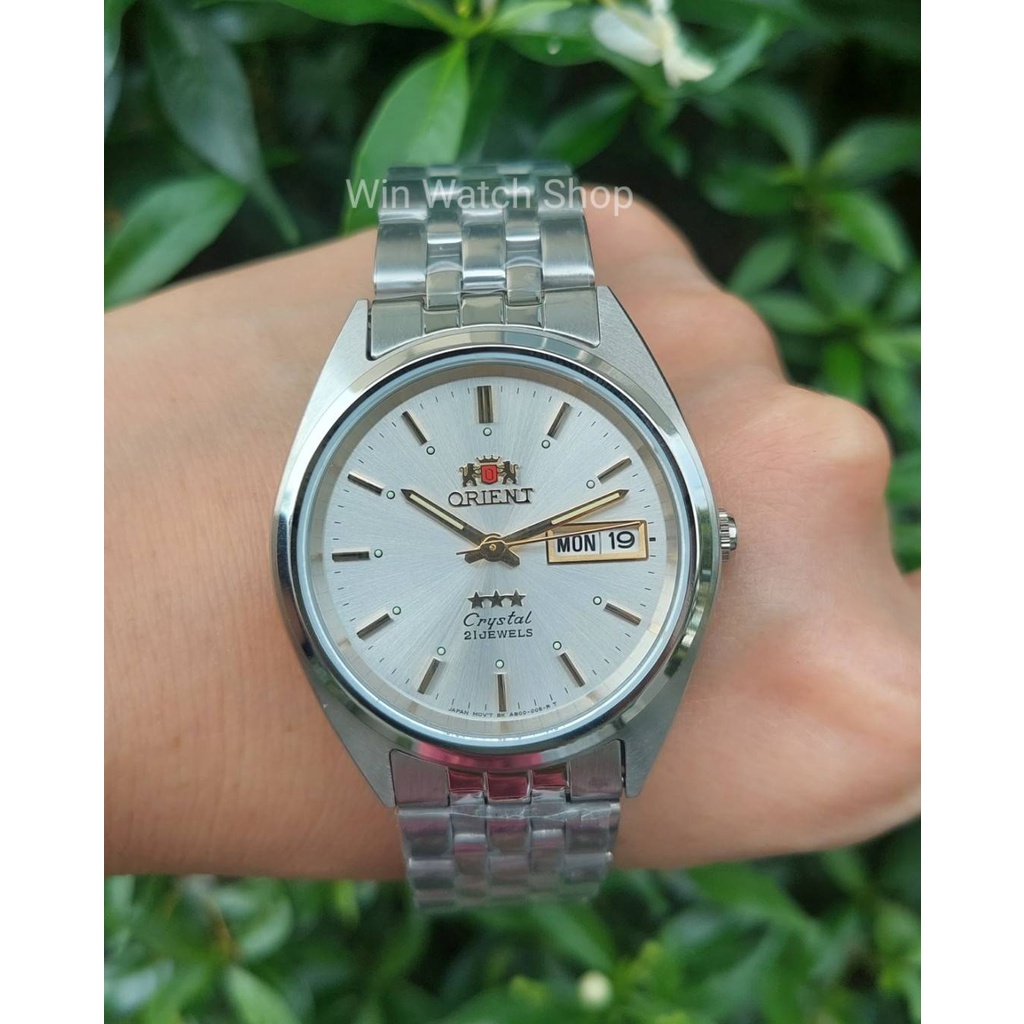 นาฬิกา Orient 3 Star Crystal Automatic 21 Jewels นาฬิกาผู้ชาย รุ่น ORAB0000AW ระบบออโตเมติก สายแสตนเ