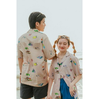 CuteBoy Shop  เสื้อเชิ้ต ผ้าไหมอิตาลี ลาย CuteBoy On The Beach (Repeat)