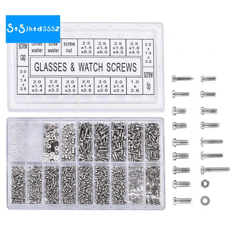 1000Pcs Stainless Steel Eyeglasses Watch Repair Screw Replacement Kit Set Tiny Screws Nut Assortment