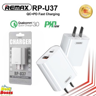 Remax RP-U37 QC+ PD fast charging simple series charging adapter ฟาสชาร์จ ชาร์จด่วนชาร์จเร็ว หัวชาร์จอะแดปเตอร์