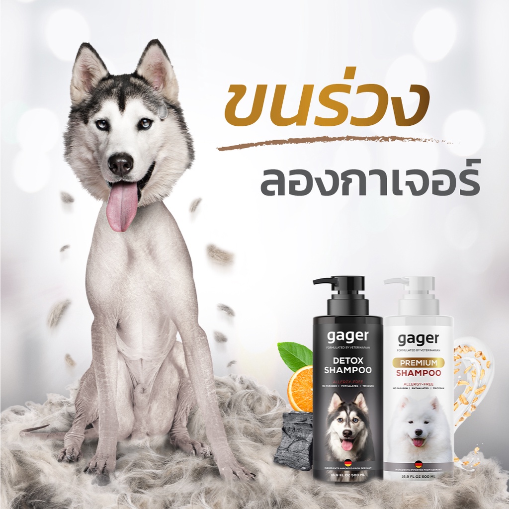 Gager (กาเจอร์) แพ็คคู่ (500ml.) แชมพูอาบน้ำสุนัข แชมพูหมาสูตรDetox+แชมพูสูตรบำรุงขนนิ่ม  ลดขนร่วง ล