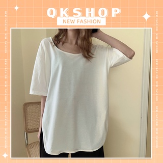 QKshop ✨เสื้อยืดคอกลมตัวยาว สีพื้น เนื้อผ้านิ่มสวมใส่สบาย ใส่เที่ยวใส่อยู่บ้านใส่ออกกำลัง จบในตัวเดียว คือดีมากก 🛍️🥰