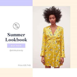 Yellow floral print dress เดรสสีเหลืองสดใส สไตล์แบรนด์ดัง