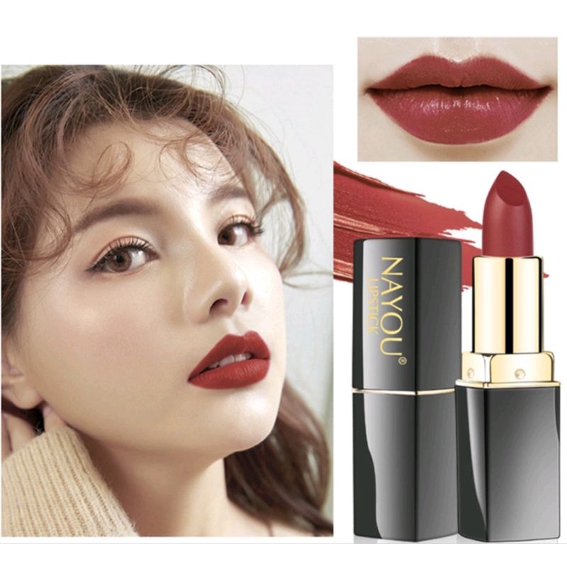 ลิปสติก แบบกันน้ำ  ลิปสติก NAYOU ของแท้💯 Lipstickจูบไม่หลุด  ติดทนนาน มีให้ทั้งหมด 6 สี ให้ริมฝีปากข