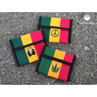 กระเป๋าสตางค์ราสต้า วัสดุผ้าฝ้าย ปักลายใบ บ็อบ มาร์เลย์ และล…