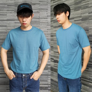 เสื้อยืดชายสีฟ้า ผ้า premium comb cotton 100%(ขาว,ดำ,เทา,ครีม,น้ำเงิน,ฟ้า,กากี,เหลือง,เขียว,ชมพู)