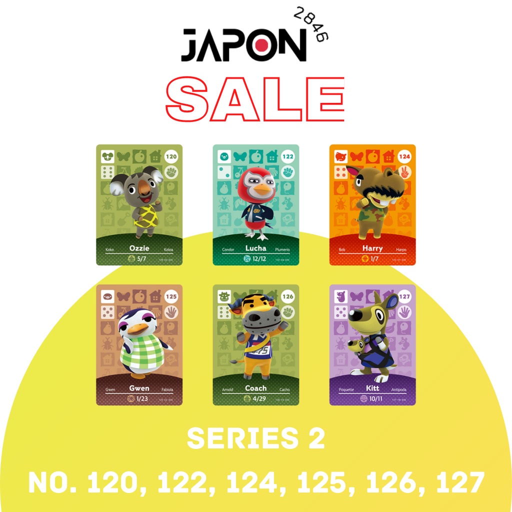Animal Crossing Amiibo cards Series 2 No.120, 122, 124, 125, 126, 127