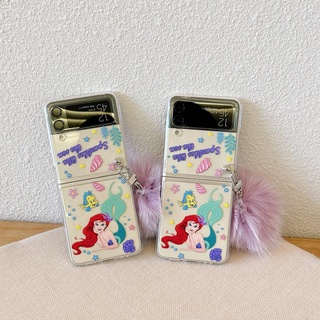 เคสโทรศัพท์มือถือ แบบฝาพับ ลายนางเงือก ขนเฟอร์บอล แฟชั่น สําหรับ Samsung Z Flip4 Z Flip3 Z Flip2 Z