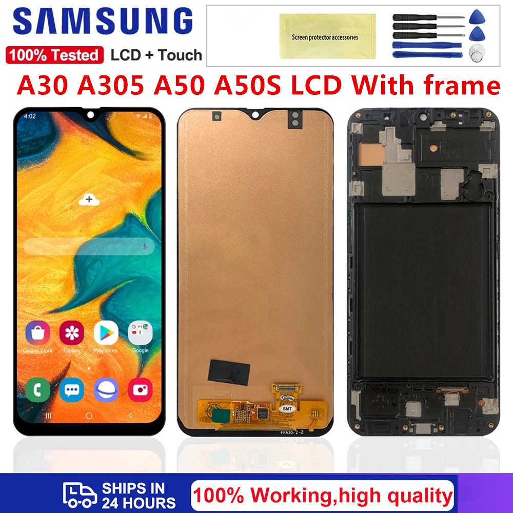 จอแสดงผลสําหรับ Samsung Galaxy A30 A50 A50S A305 LCD Digitizer เปลี่ยนกรอบชุดจอแสดงผลหน้าจอสัมผัส