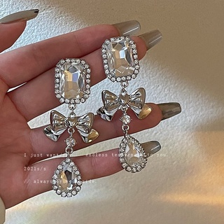925 silver needle diamond geometric bow drop earrings dream crystal flash diamond earrings personality temperament earri