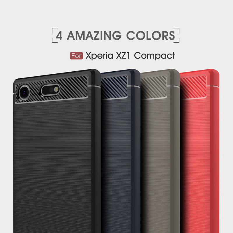 เคส สำหรับ Sony Xperia XZ1 Compact Carbon Fiber Metallic 360 Protection TPU Case