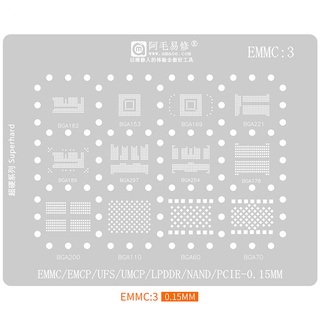 Amaoe EMMC1 EMMC2 EMMC3 ชิปวงจรรวมบัดกรี เหล็ก ตาข่าย ลายฉลุ สําหรับ EMCP UFS UMCP LPDDR PCIE NAND BGA221 153 169 254 162 186