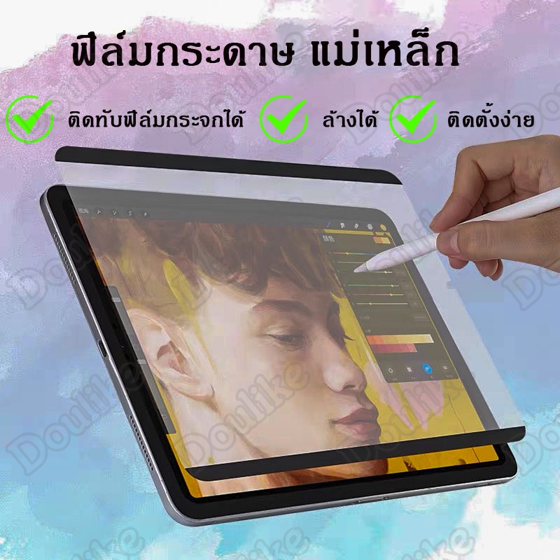 ฟิล์มกระดาษแม่เหล็กถอดออกได้ ติดทับฟิล์มกระจกได้ ฟิล์มสําหรับ IPad Air 6 Pro M4 2024 Gen 5/6/7/8/9/Pro 11นิ้ว/13นิ้ว