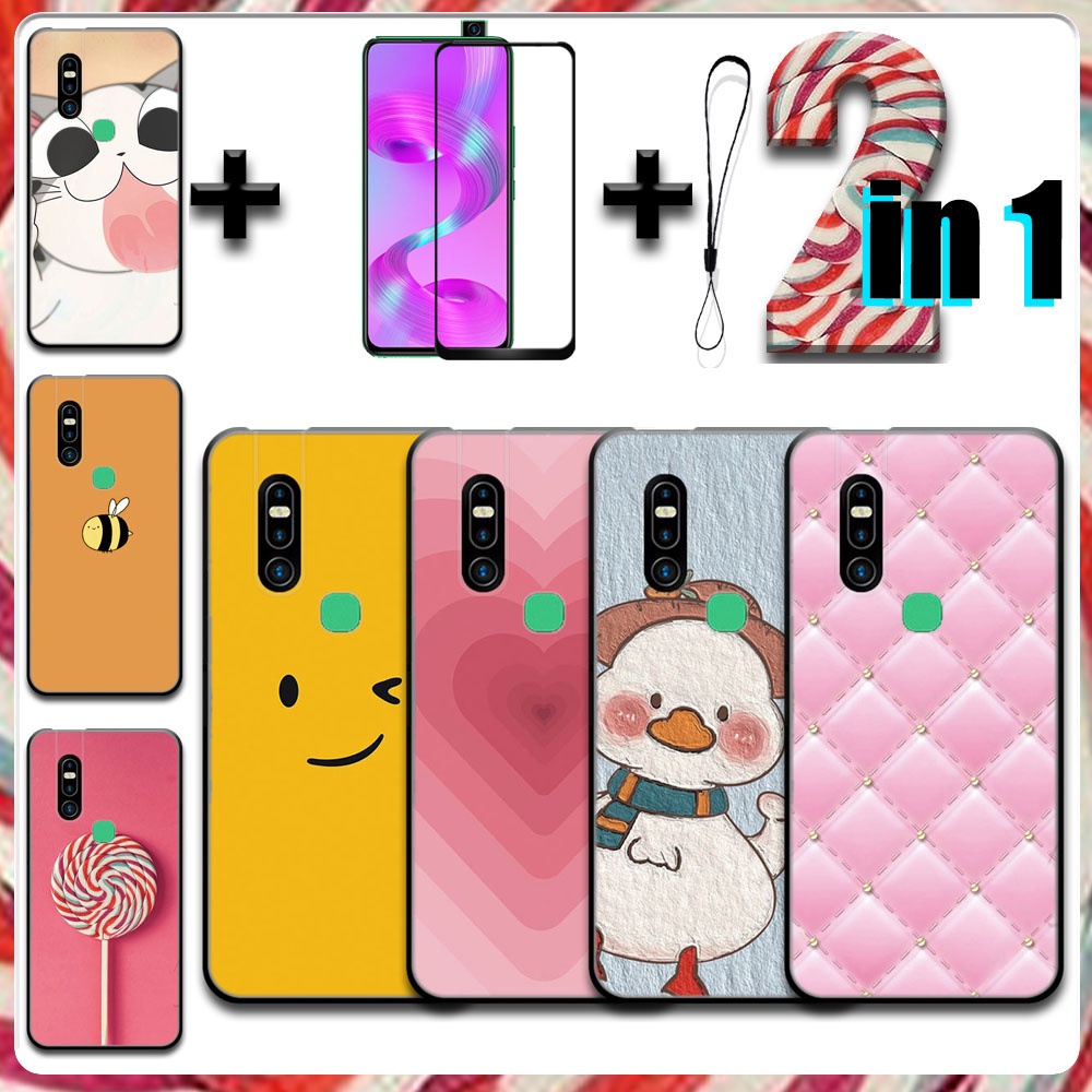 2 IN 1 สําหรับ Infinix S5 Pro กรณีกระจกนิรภัยเซรามิคป้องกันหน้าจอสําหรับสาว
