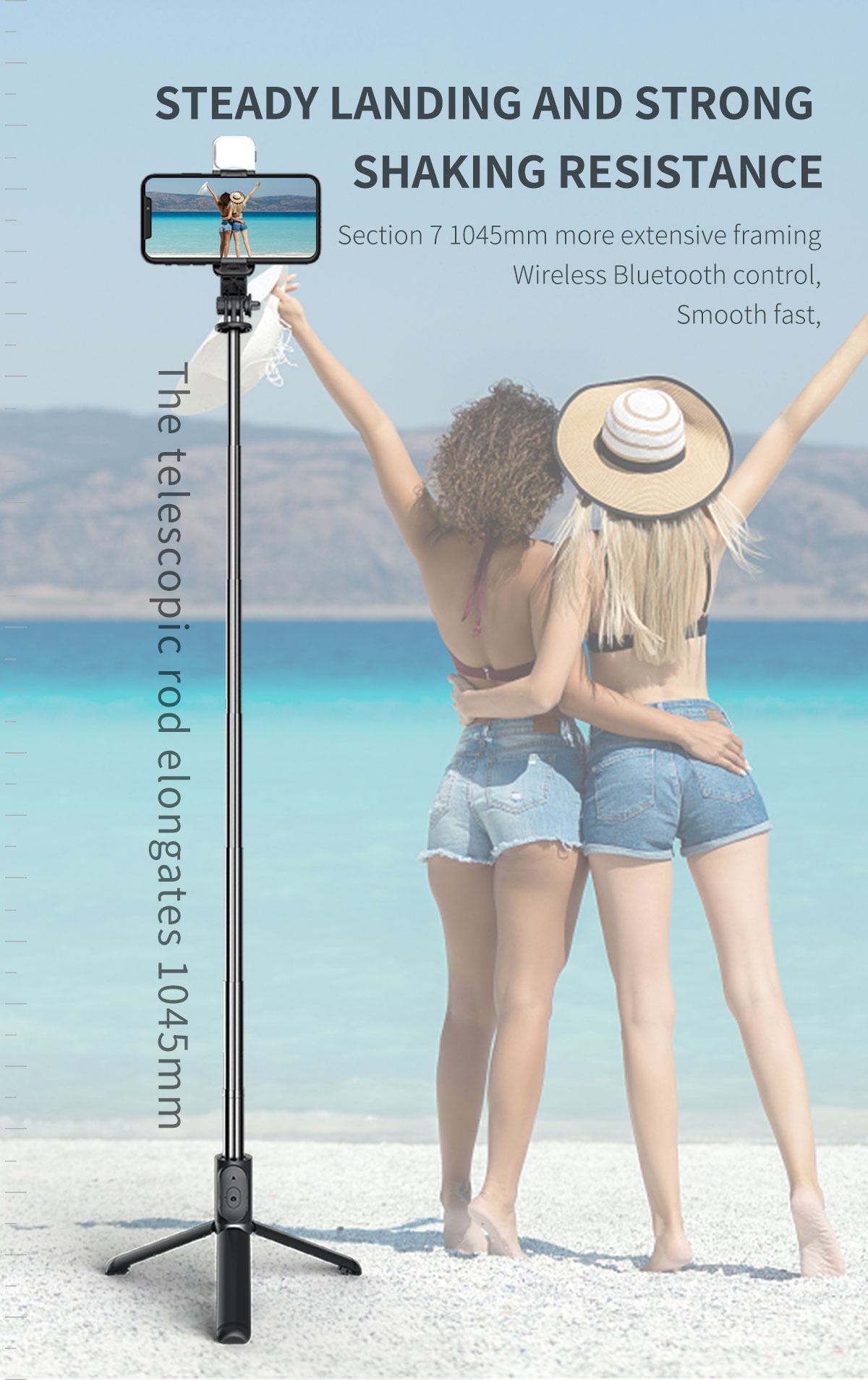 Q02S Bluetooth Selfie Stick Tripod with Remote Shutter Foldable