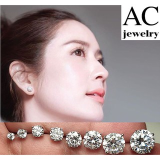 # ถูกสุดๆ#  ต่างหูเพชร CZ Diamond ทรงกลม 4 หนามเตย ขนาด 3,4,5,6,7,8,9,10 mm.ตัวเรือนเงิน ไม่แพ้ ไม่ลอกไม่ดำAC_Jewelry