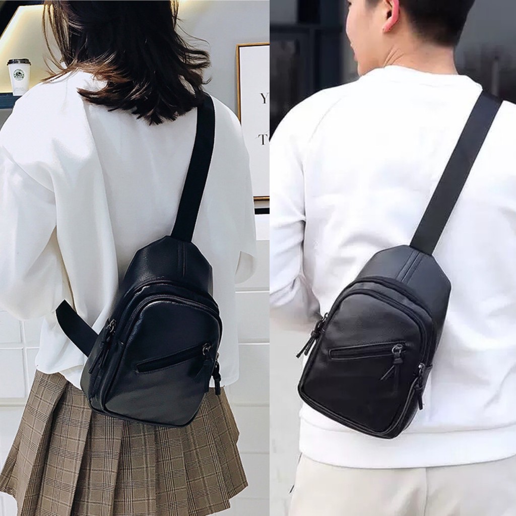 (W82)กระเป๋าสะพายคาดอกผู้ชาย/ผู้หญิง งานหนัง ใบนี้เรียบๆแต่ดูดีมาก vgetbag