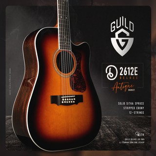 Guild D-2612CE Deluxe ATB กีตาร์โปร่งไฟฟ้า 12 สาย สเปค (Solid Sitka Spruce/Striped Ebony) พร้อมกระเป๋า