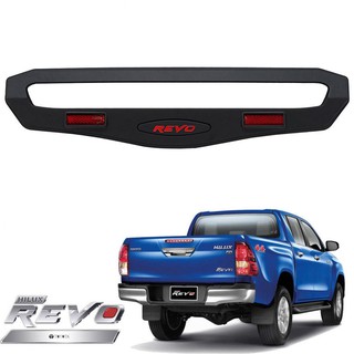 ครอบไฟเบรคท้าย TOYOTA HILUX รีโว่ ครอบไฟเบรคฝากระโปรงท้าย โตโยต้า REVO 2015-2019 สี ดำด้าน LOGO แดง ไม่มีปลายดาบ 2 WD