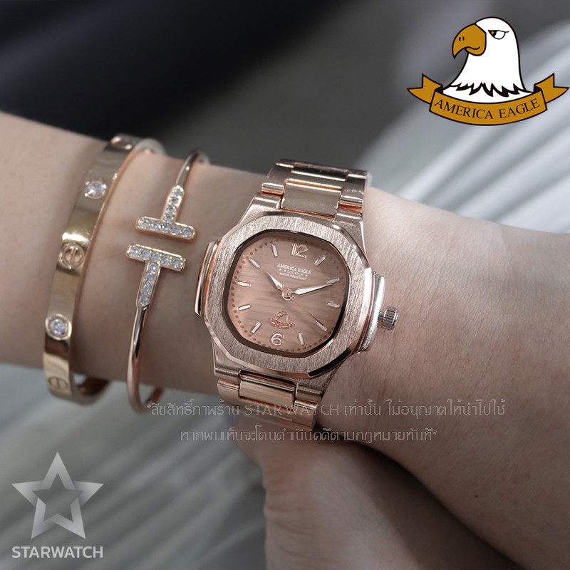 AMERICA EAGLE นาฬิกาข้อมือผู้หญิง สายสแตนเลส รุ่น AE8014L – PINKGOLD/BEIGE