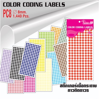 สติ๊กเกอร์วงกลม 8 มม. สติ๊กเกอร์ Color Coding Label - PC8  บรรจุ 8 แผ่น ( 1,440 ดวง/ ห่อ)